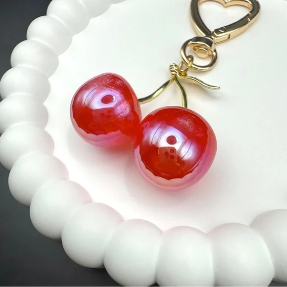 Handmade Red Cherry Bag Charm / Keychain - Picture 3 of 4